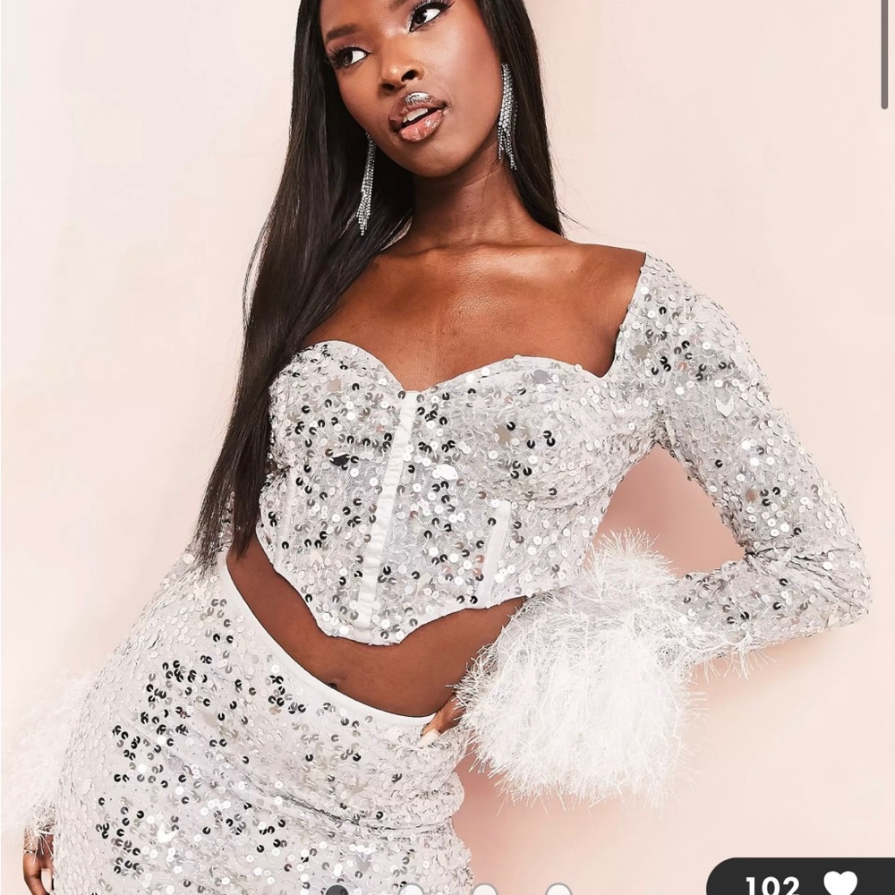 ASOS luxe sparkle crop top with faux feather